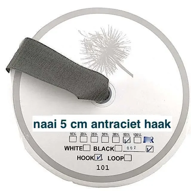 5 cm antraciet haak klittenband