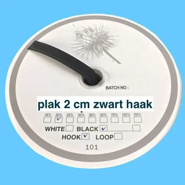 Plak 2 cm zwart haak klittenband