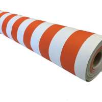 Kunstleer marine oranje stripe 140 cm breed