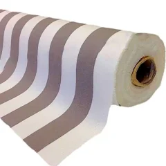 Outdoor stof streepje taupe off white  160 cm breed